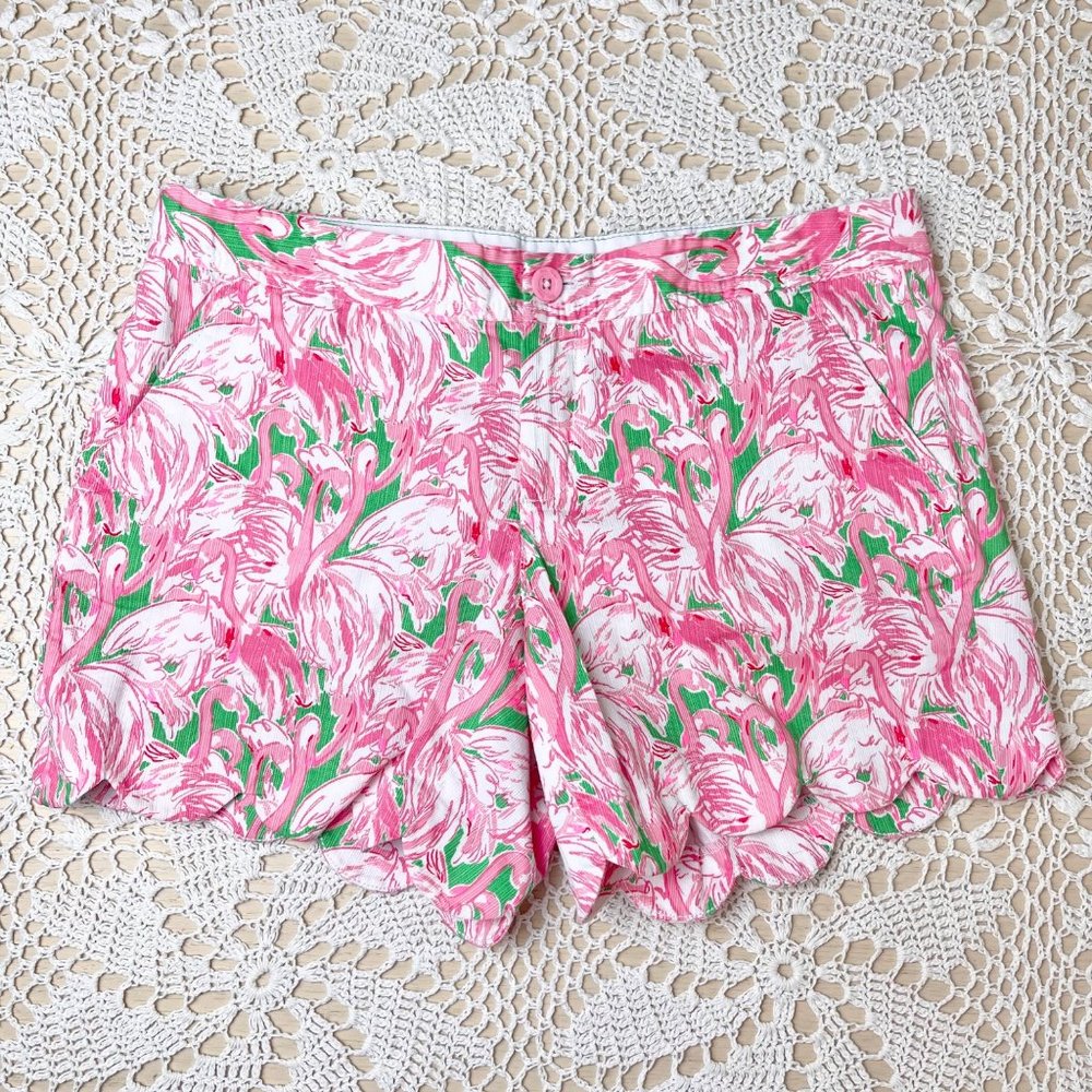 Lilly Pulitzer Women's 6 Pink Colony Flamingo Scalloped Hem Buttercup Shorts
